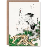 Artery8 Numata Kashu Art Card Stork & Pine Tree Japanese in White
