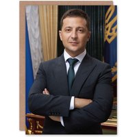Artery8 Ukraine President Volodymyr Zelensky Official Portrait Greeting Card in Dark Blue