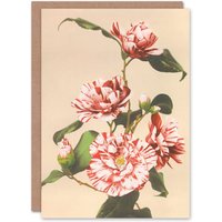 Artery8 Ogawa Kazumasa Art Card Striped Camellias Vintage Japanese in Pink