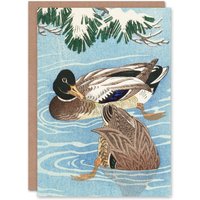 Artery8 Ohara Koson Art Card Couple Of Ducks In The Water in Blue