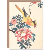 Artery8 Utagawa Hiroshige Art Card Eastern Grey Wagtail & Rose