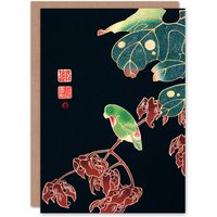 Artery8 Ito Jakuchu Art Card The Paroquet 1900 Vintage Japanese in Black