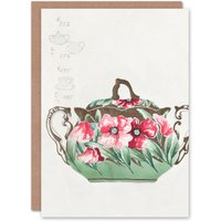 Artery8 Noritake Factory Japanese Art Card Vintage Sugar Bowl Poppy Design in Green