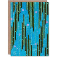 Artery8 Furuya Korin Japanese Art Card Flowers & Bamboo Vintage Pattern in Blue