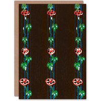 Artery8 Furuya Korin Japanese Art Card Vintage Floral Textile Pattern in Brown