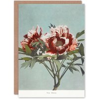Artery8 Ogawa Kazumasa Japanese Art Card Tree Peonies Pink Flower Blooms in Blue