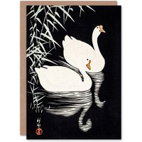 Artery8 Ohara Koson Japanese Art Card Geese Swimming By Reeds in Black
