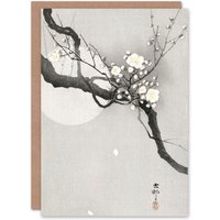 Artery8 Ohara Koson Japanese Art Card Plum Blossom & Full Moon in Grey