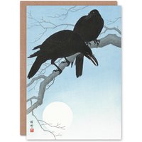 Artery8 Ohara Koson Japanese Art Card Two Crows On A Tree Branch in Blue