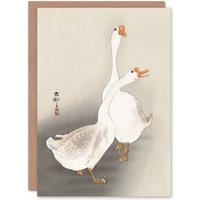 Artery8 Ohara Koson Japanese Art Card Two Geese Vintage Bird Ukiyo-e in Beige