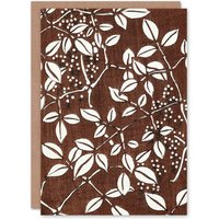 Artery8 Shin Bijutsukai Japanese Art Card Tree Branch & Leaf Pattern in Brown