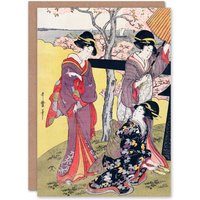 Artery8 Utamaro Kitagawa Japanese Art Card Cherry Blossom Viewing At Gotenyama in Purple
