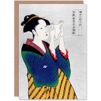 Artery8 Utamaro Kitagawa Japanese Art Card Woman Reading Letter Portrait