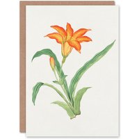 Artery8 Vintage Japanese Botanical Art Card Orange Lily Flower in Pink