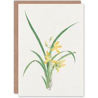 Artery8 Vintage Japanese Botanical Art Card Yellow Lilies