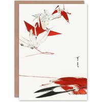 Artery8 Watanabe Seitei Japanese Art Card Bird Origami Crane Kachoga in Red