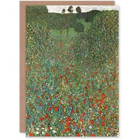 Artery8 Gustav Klimt Art Card Poppy Field Landscape Painting in Green