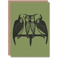 Artery8 Gerrit Willem Dijsselhof Art Card Three Sleeping Owls in Green