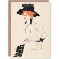 Artery8 Egon Schiele Art Card Portrait of a Woman with Black Hat in Beige