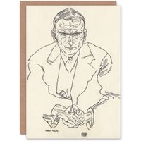 Artery8 Egon Schiele Art Card Robert Muller Line Art Portrait in Beige