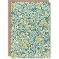 Artery8 William Morris Art Card Jasmine Flowers Green Pattern