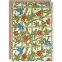 Artery8 William Morris Art Card Trellis Rose Bush & Birds in Green