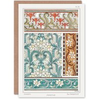 Artery8 Maurice Pillard Verneuil Art Card Daffodil Floral Patterns in Blue