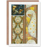 Artery8 Verneuil Art Card Peacock Jellyfish Lily Art Nouveau Patterns in Brown