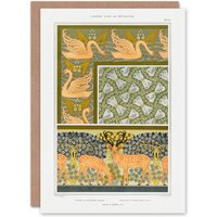 Artery8 Maurice Pillard Verneuil Art Card Swans Butterflies & Deer Patterns in Green