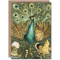 Artery8 Theo van Hoytema Art Card Peacock with Hens Painting in Green