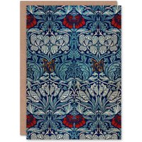 Artery8 William Morris Art Card Tulip & Rose Floral Pattern in Blue