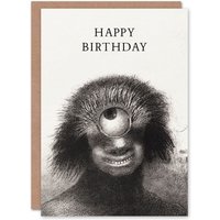 Artery8 Odilon Redon Birthday Card Smiling Cyclops Pencil Drawing in White