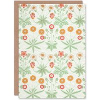 Artery8 William Morris Art Card Vintage Daisy Flower Pattern in White