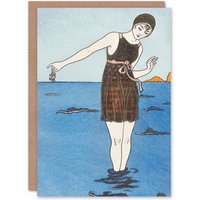 Artery8 George Barbier Art Card Bathing Suit Vintage Fashion in Blue