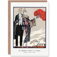 Artery8 George Barbier Art Card Leaving for the Casino Vintage Fashion in White