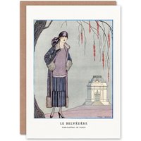 Artery8 George Barbier Art Card The Belvedere Vintage Worth Coat Fashion in White