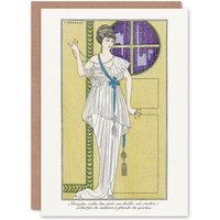 Artery8 George Barbier Art Card Vintage Parisian Fashion Evening Gown in White
