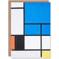 Artery8 Piet Mondrian Art Card Large Blue Plane Red Black Yellow Gray in White