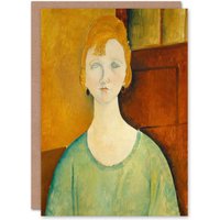 Artery8 Amedeo Modigliani Art Card in Green Blouse Portrait in Brown