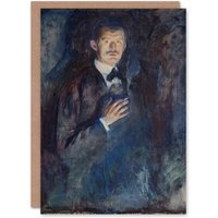 Artery8 Edvard Munch Art Card Self Portrait with Cigarette in Blue