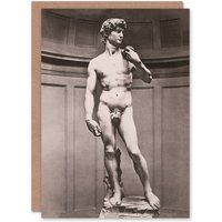 Artery8 Michelangelo Art Card Statue of David Vintage Photograph in Grey