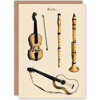 Artery8 Musical Instruments Art Card Violin Guitar & Flutes in Beige