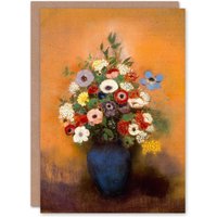 Artery8 Odilon Redon Art Card Anemones & Lilacs in Blue Vase in Orange