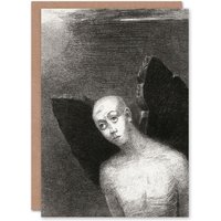 Artery8 Odilon Redon Art Card Fallen Angel Spreads Black Wings in Grey