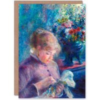 Artery8 Pierre Auguste Renoir Art Card Young Woman Sewing in Blue