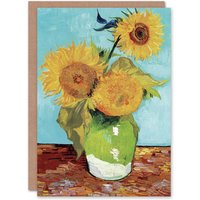 Artery8 Vincent van Gogh Art Card Vase with Three Sunflowers in Blue