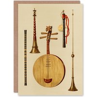 Artery8 William Gibb Art Card Traditional Japanese Musical Instruments in Beige
