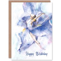 Artery8 Happy Birthday Ballerina Ballet Watercolor Birthday Card in White