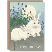 Artery8 Happy Birthday Ohara Koson Rabbits Vintage Japanese Birthday Card