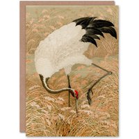 Artery8 G A Audsley Art Card Sarus Crane Foraging in Rice Field in Beige